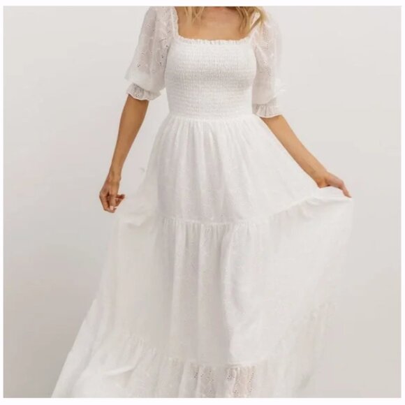 NWT Baltic Born Bailey Eyelet Maxi Dress Smocked White Size 1X Bridal Spring - Picture 2 of 10